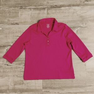 L.L.Bean Polo Shirt Womens Size L Dark Pink Ladies Minimal Fitted 3 Bottoms